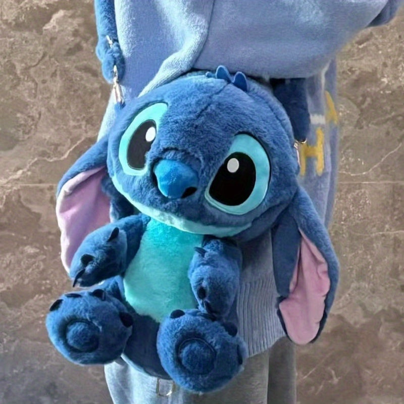 1pc Stitch Plush Backpack - Blue & Pink Dual-Strap Shoulder Bag, Soft Polyester Travel & Commuting Accessory for Women & Men, Zipper Closure, Random Style, Backpack